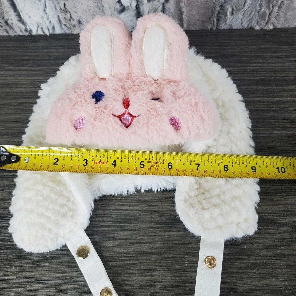 Toddler Fuzzy Pink Bunny Rabbit Hat, Snaps Under Chin OSFM